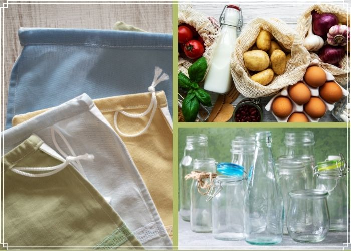 contenants bouteilles sacs tissus boite oeufs