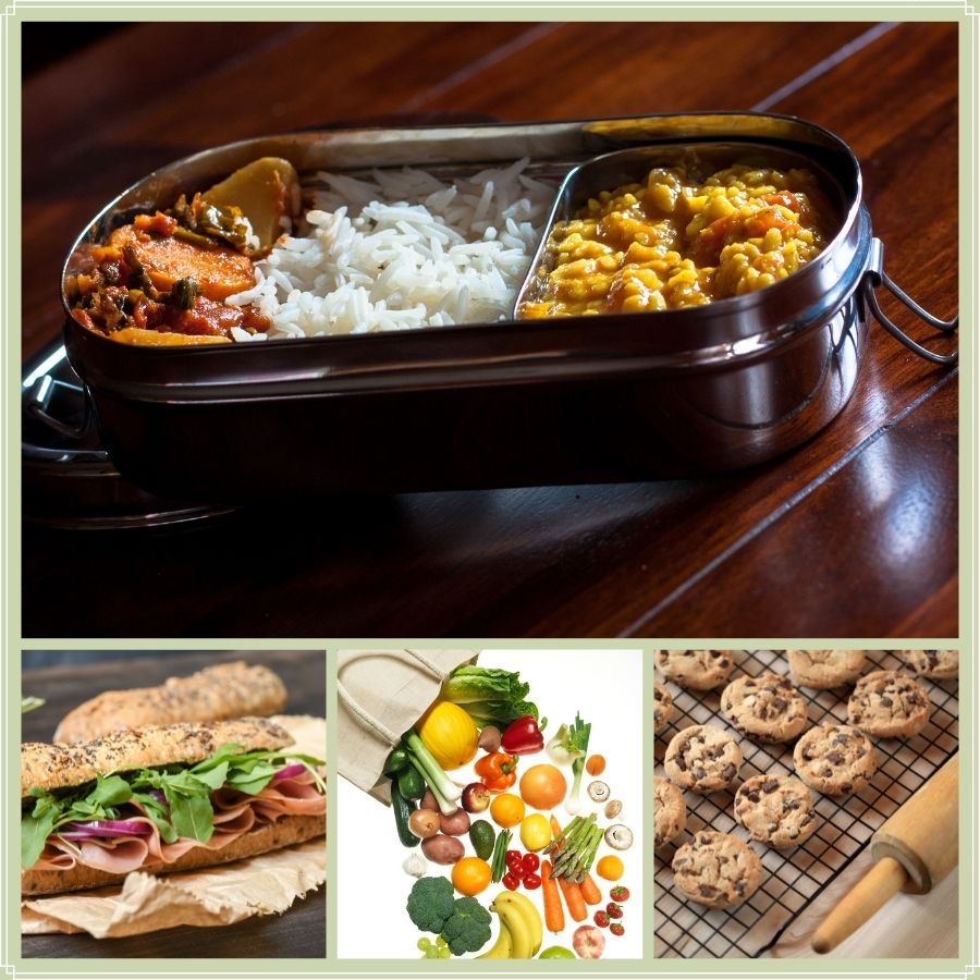 lunchbox, sandwich artisanal, biscuits maison, fruits et légumes du jardin