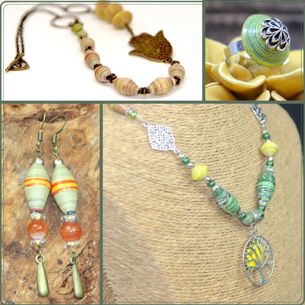 bijoux originaux collier bague boucles d'oreilles papier