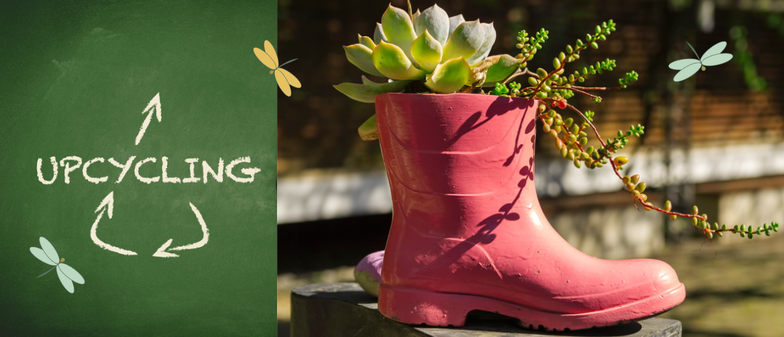 botte avec des fleurs plantées dedans pour illustrer l'y-cycling