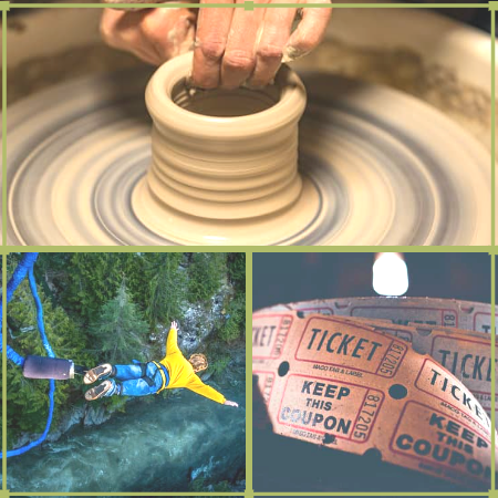 Saut élastique, ticket cinéma, atelier poterie