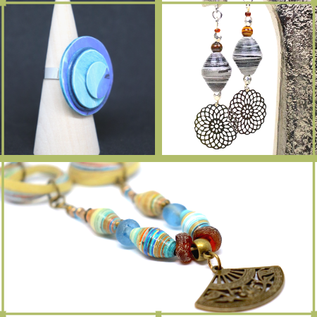 collier, bague et boucles d'oreilles en papier