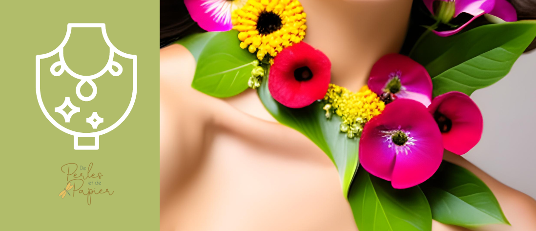 collier en fleurs sur le cou d'une femme