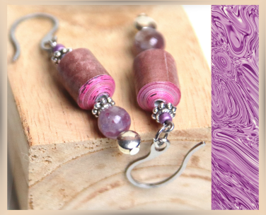boucles d'oreilles en papier violet et rose artisanales