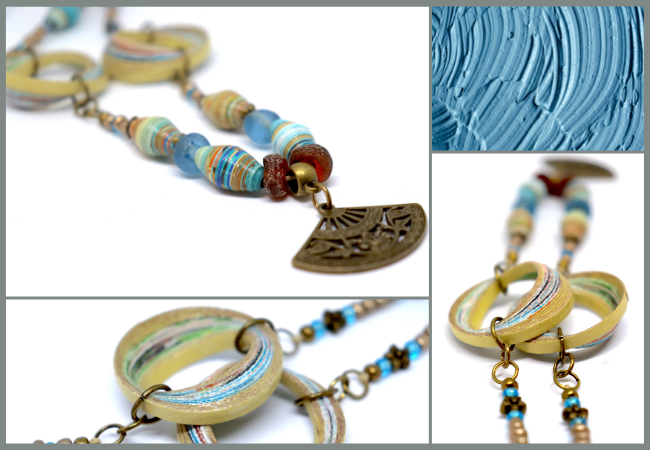 collier en papier avec perles et anneaux en papier artisanal 